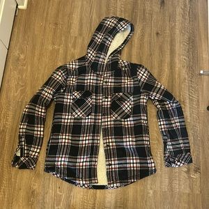 Plaid flannel lined with sherpa inside